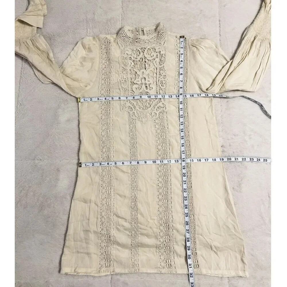 FREE PEOPLE ONE Ivory Vienna Crochet Mini Dress Size S, New w/o Tag MSRP $248 - Picture 6 of 15